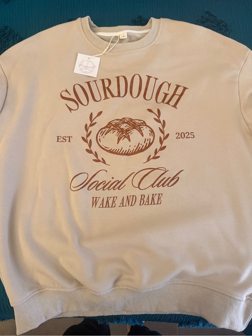 🥖 “Sourdough Social Club” Beige Graphic Crewneck Sweatshirt